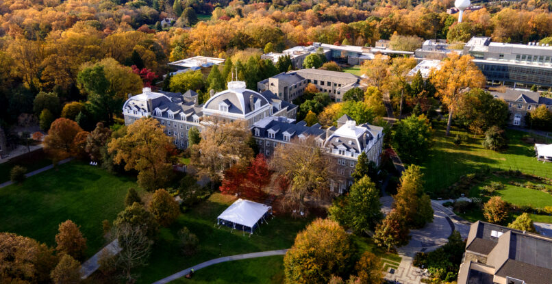 Aerial of Swarthmore College campus.