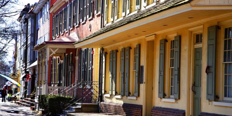 Colorful row houses in Haddonfield, NJ.